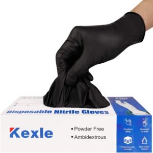 Kexle Nitrile Disposable Gloves Pack of 100, Latex Free Safety Working Gloves for Food Handle or Industrial Use, Black, Large(Pack of 100), (2D-IJ9V-27IH)