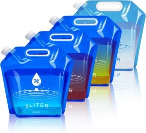 Water Container Bags, 4 Packs BPA Free No-Leak Foldable Plastic 1.3 Gallon Water Container Bag for Camping Hiking Backpack Emergency Storage Jug