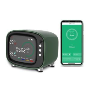 Air Quality Monitor Indoor,2.4G WiFi Wireless 4-in-1 Sensor CO2 Temp(Only Celsius Degree) Humidity AQI Detector,Portable Meters LED Screen Battery Powered,Tester with App for Configure Data & History