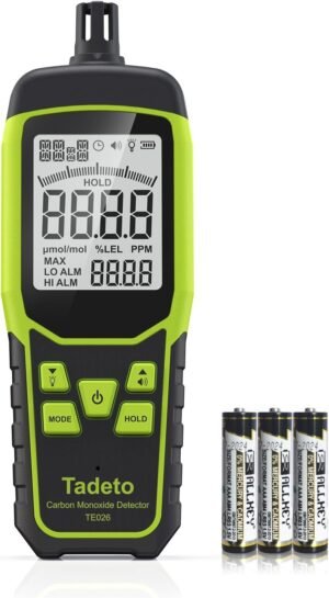 Carbon Monoxide Detectors, Portable CO Detector with Audible & Visual Alarm, 2.4-in Backlit Screen 0-1000PPM Travel CO Gas Meter for Home, Industrial and Outdoor (includes Battery x3)