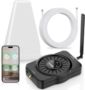 Cell Phone Booster for Home and Office Boosts 4G LTE 5G for All U.S. Carriers-Verizon, AT&T, T-Mobile & More Up to 2000 sq ft, High Gain Antennas, Easy Installation App Support FCC Approved
