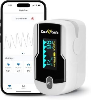 Zacurate FSA/HSA Eligible 500E-B Wireless Bluetooth Fingertip Blood Pulse Oximeter Monitor with FREE App, SpO2, Heart Rate, Plethysmograph, and Perfusion Index Finger Oxygen Sensor Meter