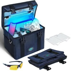 Ozone UVC Box, Portable Foldable UV Cleaner Bag UVC Household Bag with 3-level Timer for Toys, Keys, Towels, Mask Cleaning Machine Blue 12L (Blue-12L-OZ)