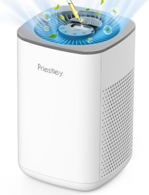 Priestley Air Purifiers for Small Home Bedroom Dorm Office Desktop, 20db Quiet 3-in-1 HEPA Air Purifier with Essential Oil Diffuser, Filters Smoke, Allergies, Pet Dander, Odor, Dust