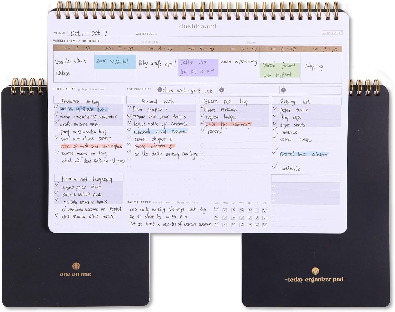 3 Piece Productivity Notebook for Work - Office Planner Set Includes Weekly Dashboard, Daily To-Do List Notepad & Meeting Notes - Keep Your Projects,Schedule, Meetings More Efficient