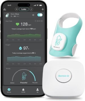 Sense-U Smart Sock Shoe (Long Range) Baby Monitor with On-Device Sleep Indicator & Notifications, Track Heart Rate, Oxygen, Movement from Anywhere for Peace of Mind, Foot Monitor, FSA/HSA Eligible