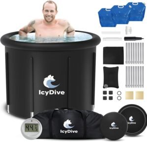 17-Piece Portable Ice Bath Tub for Adults – 99 Gal 5-Layer Cold Plunge Tub with Water Chiller Included & Thermometer, Inflatable Ice Bath Tub w/ 400L Capacity, Athletes Indoor/Outdoor Recovery