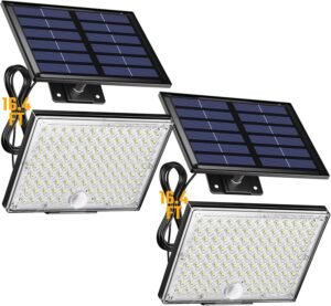 SUPERDANNY Solar Outside Lights with 113 Bright LEDs 7000K, Motion Sensor Outdoor Flood Lights Dusk to Dawn with 16ft Cable IP65 Waterproof, Security Light for Garden Barn Porch 2 Pack