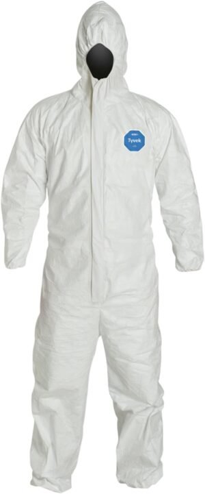 Tyvek Disposable Suit by Dupont with Elastic Wrists, Ankles and Hood (2XL),White,XX-Large