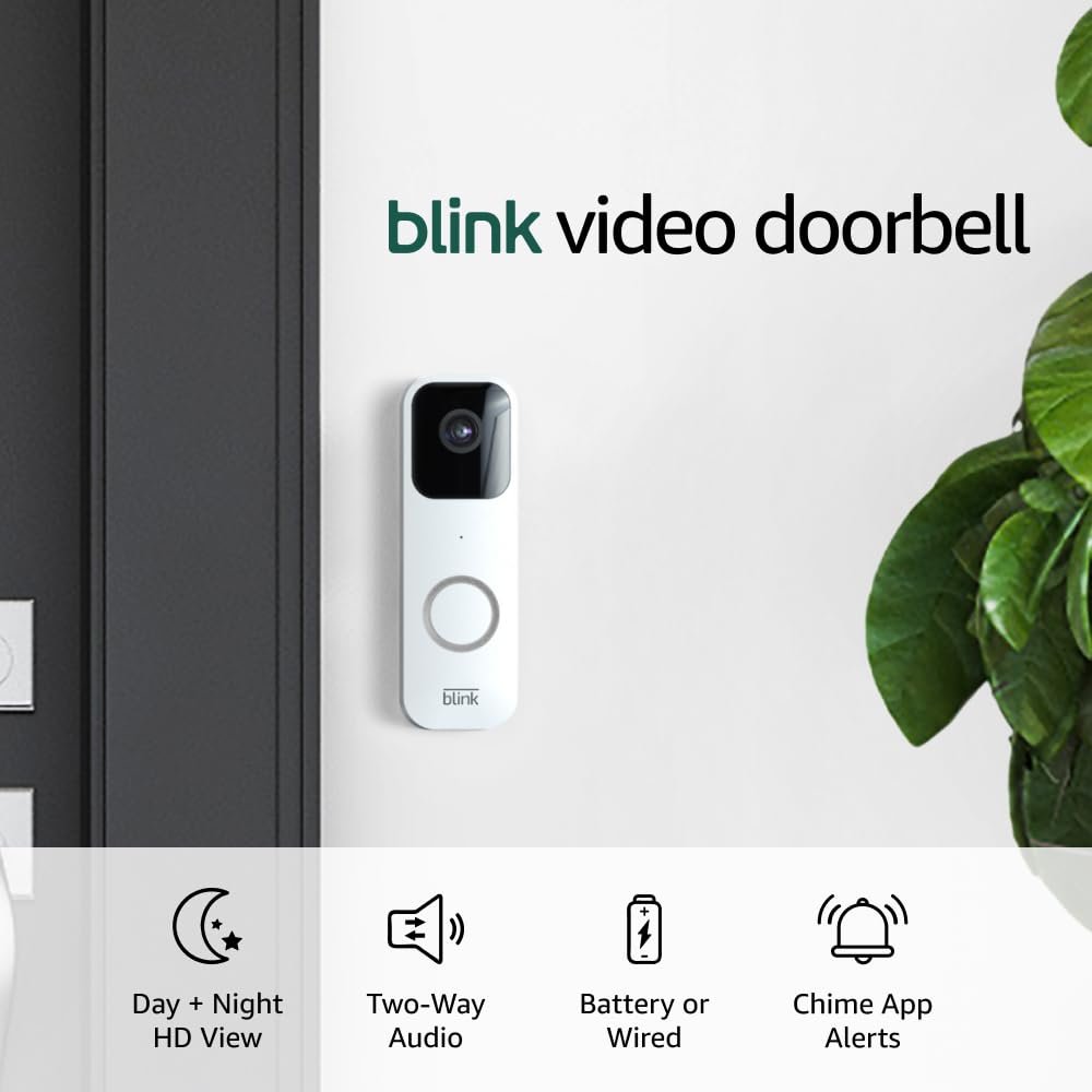 Blink Video Doorbell + 2 Outdoor 4 smart security cameras (4th Gen) with Sync Module 2 | Two-year battery life, motion detection, two-way audio, HD video, Works with Alexa