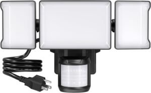 Olafus 75W Motion Sensor Outdoor Light Plug in, Motion Flood Light Dusk to Dawn, 7500LM LED Security Light IP65 Waterproof, Motion Activated 6500K PIR Sensor Lighting for Garage Yard Patio Eave, Black