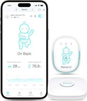 Sense-U Smart Baby Monitor Pro(Long Range) with Arousal Vibration, Audible & App Alerts Anywhere: Tracks Abdominal Movement, Rollover, Sleeping Position, Feeling Temperature, Wearable Sleep Monitor