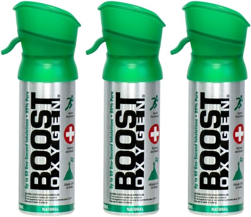 Boost Oxygen Pocket Size Natural 3L Canister | Respiratory Support for Aerobic Recovery, Altitude, Performance & Health (3 Pack)