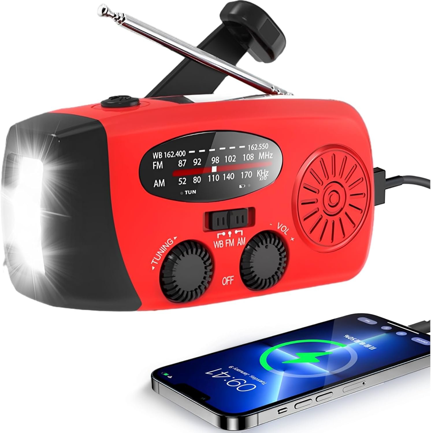 Solar Hand Crank Emergency Weather Radio,NOAA/AM/FM Portable Radio with 3 LED Flashlight 2000mAh Power Bank Cellphone Charger