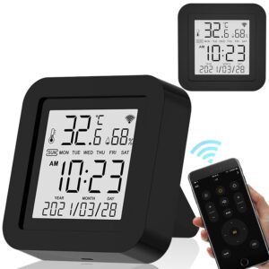 Smart WiFi Temperature Humidity Monitor, TUYA Wireless Temperature Humidity Sensor with APP Notification Alerts & IR Intelligent Remote Control, Compatible Alexa and Google Home (Black)