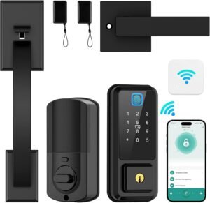 WiFi Front Door Lock Set, CINOP Smart Locks for Front Door, Keypad Door Lock, Keyless Entry Door Lock Deadbolt with Handle Set, Digital Fingerprint Door Lock APP Control Alexa Auto Lock, Black