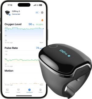 Wellue O2Ring-S Oxygen Monitor with Vibration Reminder, Bluetooth Pulse Oximeter Tracks SPO2 and Pulse Rate, 24 hrs Battery Life, 4*10 Hours Built-in Memory, Rechargeable Pulse Ox with Free PC & APP