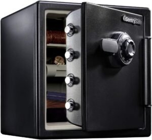 SentrySafe Fireproof and Waterproof Black Steel Home Safe with Dial Combination Lock for Cash, or Documents, 1.23 Cubic Feet, 17.8 x 16.3 x 19.3 x Inches, SFW123CU