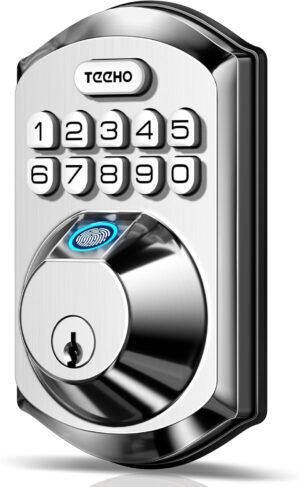TEEHO TE002 Fingerprint Door Lock – Keyless Entry Door Lock – Electronic Keypad Deadbolt Lock – Smart Locks for Front Door – Door Lock with Code – Auto Lock – Easy Installation – Satin Nickel