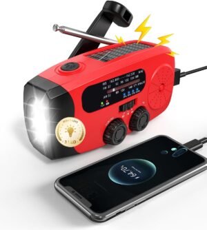 Emergency Hand Crank Radio Emgykit – 2000mAh/7400mWh AM/FM/NOAA Solar Hand Crank Emergency Radio with 3 LED Flashlights, SOS Function for Emergencies, Snowstorms