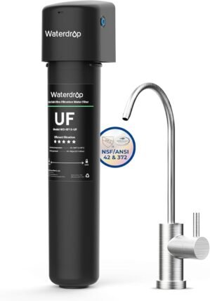 Waterdrop 15UB-UF 0.01 μm Ultra Filtration Under Sink Water Filter System for Baçtёria Reduction, Reduces Lead, Chlorine, Bad Taste & Odor, 16K Gallons, with Dedicated Brushed Nickel Faucet, USA Tech