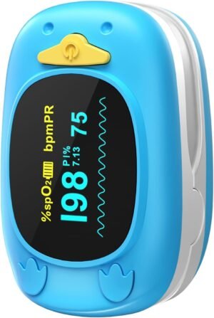 Children Fingertip Pulse Oximeter Blood Oxygen Saturation Monitor for Child Kids Portable Oxygen Monitor with OLED Screen Included 2AAA Batteries
