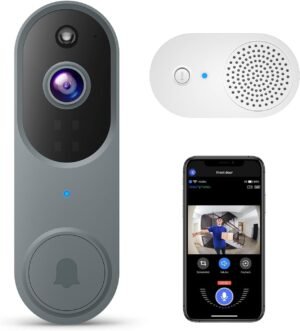 1080P Wireless Video Doorbell Camera with Chime, Night Vision, 2.4GHz Wi-Fi Only, Smart AI Human Detection, Real-Time Alert, 2-Way Audio, Battery Powered, Cloud Storage Sold Separately(Gray)