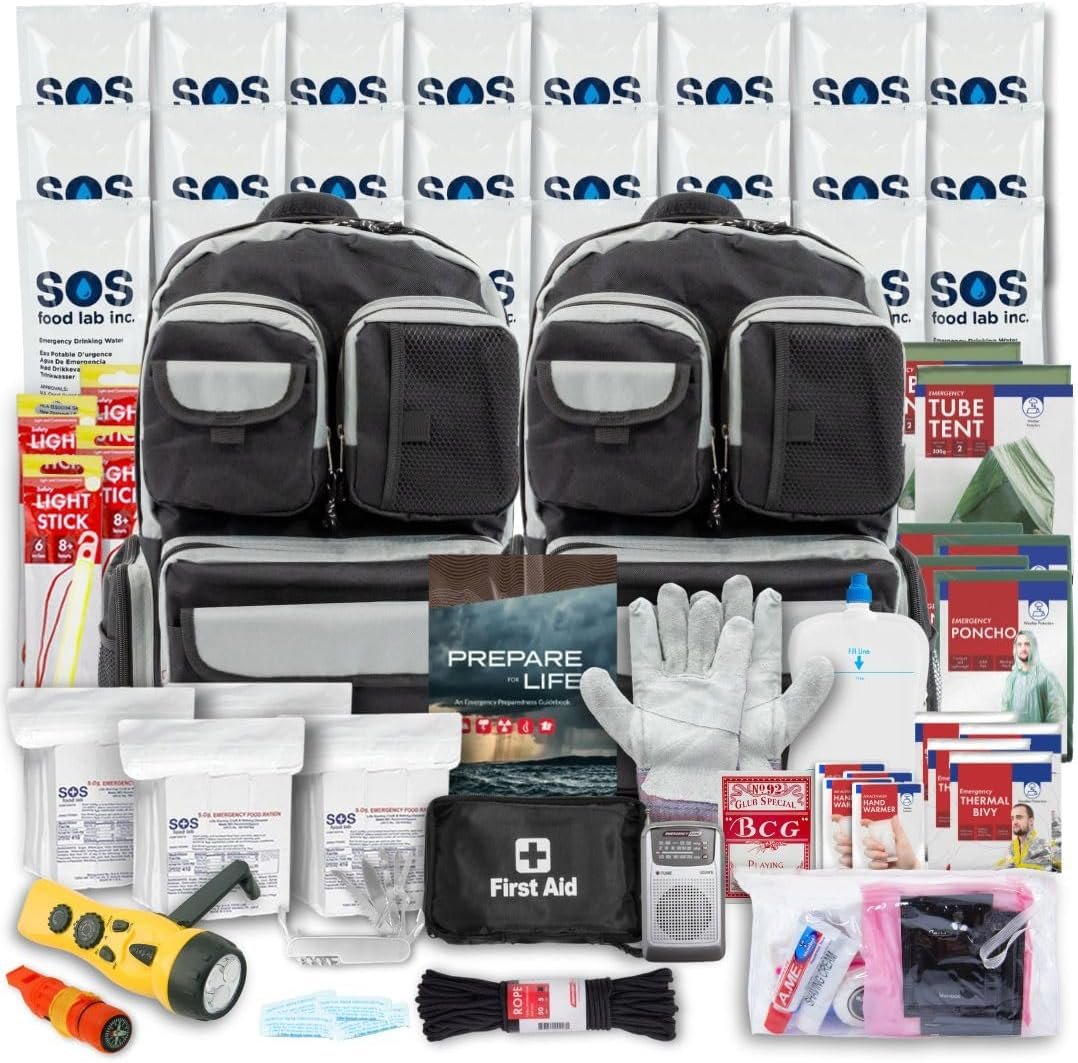 Emergency Zone Urban Survival Bug Out Bag - 2 or 4 Person | Bugout Backpack Survival Kit w/Emergency Food Supply, Survival Gear and Supplies for Disasters