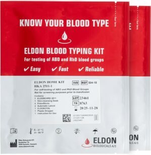 Eldoncard Blood Typing Kit, 2 Test Pack, Know Your Blood Type, Accurate Instant Home Testing, Determine A, O, B, RHS-D Negative & Positive Groups