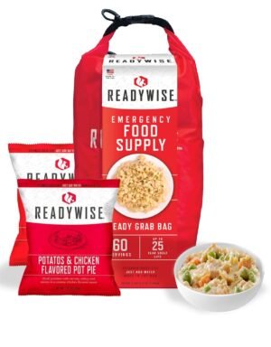 READYWISE – Ready Grab Bag, 60 Servings, Emergency Food Supply, MRE, Premade, Freeze Dried Survival Food, Meal Essentials for, Camping, Hiking, & Emergencies, Individually Packaged, 25-Year Shelf Life