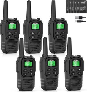 Walkie Talkies for Adults Long Range, MT10 Rechargeable Walkie Talkies FRS Two Way Radio, NOAA, 1200mAh Li-ion Battery USB-C Cable, LED Flashlight, VOX Walkie Talkie for Hiking Camping 6Pack
