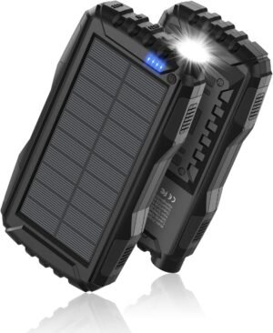 Solar Charger, Power Bank, 42800mAh Portable Charger Power Bank External Battery Pack 5V3.1A Qc 3.0 Fast Charger Built-in Super Bright Flashlight (Black)