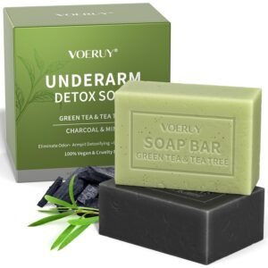 Underarm Detox Soap, 2 Pcs Armpit Detox Soap with Green Tea & Tea Tree, Charcoal & Mint for Eliminating Odor, Exfoliating, Moisturizing , Bar Soap for Legs, Knee, Feet, Hands Whole Body – 10 oz（280g）