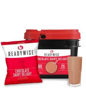 READYWISE – Whey Chocolate Milk Drink Bucket, 60 Servings, Emergency, MRE Meal & Drink Supply, Premade, Freeze Dried Survival Drink for Hiking, Adventure and Camping Essentials, Individually Packaged, 25 Year Shelf Life