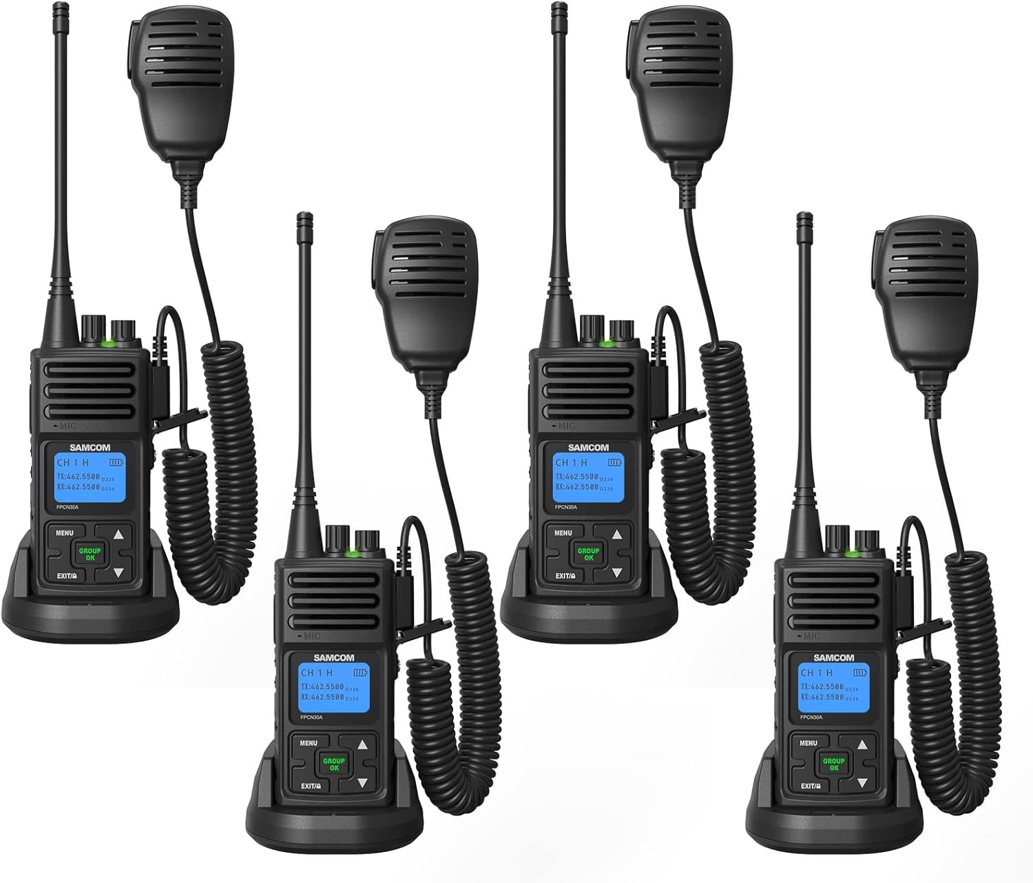 SAMCOM Two Way Radio with Shoulder Speaker Mic,5W High Power 2 Way Radios Long Range,Walkie Talkie earpiece with mic for Adults Construction Site School Security(4 Pack)