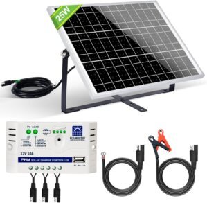 ECO-WORTHY 25 Watts 12V Off Grid Solar Panel SAE Connector Kit: Waterproof 25W Solar Panel + Adjustable Mount Bracket + SAE Connection Cable +10A Charge Controller for Car RV Marine Boat 12V Battery