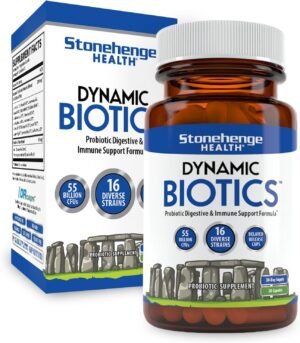 Stonehenge Health Probiotics 55 Billion CFU – 16 Strains, Prebiotic, Synbiotics Dynamic Biotics – Lactobacillus Acidophilus, Delayed Release, Shelf Stable, Non-GMO Gluten Free Veggie Capsule