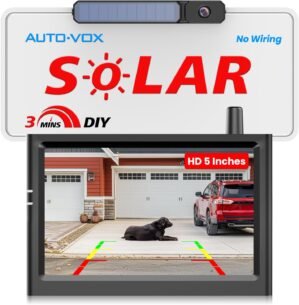 AUTO-VOX Solar Wireless Backup Camera with 5″ HD Monitor: 3 Mins DIY Installation & Battery Powered Back Up Camera Systems, IP69K Waterproof Reverse Camera for Car, Van, SUV, Truck, Trailer