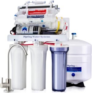 iSpring RCC1UP-AK, 100 GPD 7-Stage Reverse Osmosis Under Sink Water Filtration System with Booster Pump, Alkaline Remineralization Filter and UV Filter, Easy Top-Mounted Faucet Design with U.S. Patent