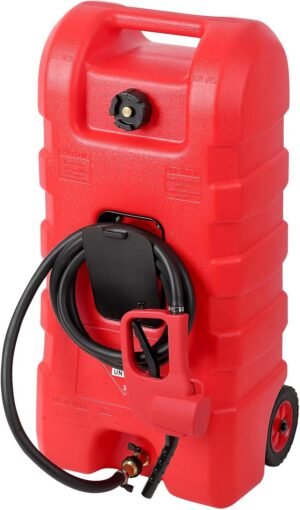 Garvee Fuel Caddy, 15 Gallon Portable Gas Can Fuel Tank Container with Fluid Transfer Siphon Pump and 10ft. Delivery Hose, Diesel Storage Can On-Wheels for Cars Lawn Mowers ATVs Boats
