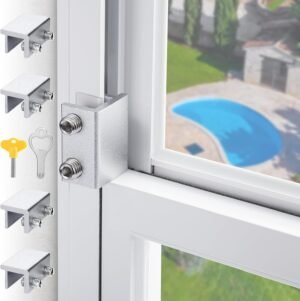 Sliding Window Locks,Window Locks for Horizontal Sliding Windows,Window Security Lock with Key,Adjustable Aluminum Easv to Install Window Stopper,Window Locks for Up and Down Windows (4 Sets Silver)