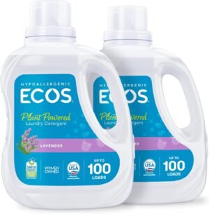 ECOS Laundry Detergent Liquid, 200 Loads – Dermatologist Tested Laundry Soap – Hypoallergenic, EPA Safer Choice Certified, Plant-Powered – Lavender, 100 Fl Oz (Pack of 2)