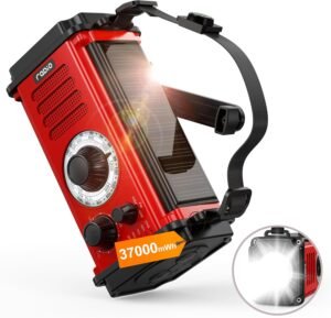 Hand Crank Emergency Radio for Winter Storm, 37000mWh Emergency Crank Radio, Solar Radio,AM/FM/NOAA Weather Radio with USB Charger, SOS Alarm, Headphone Jack, Flashlight/Reading Light for Survival-Red