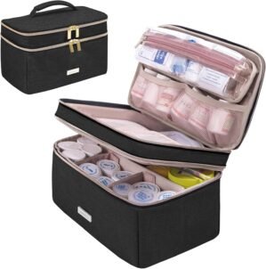 Medicine Storage Bag Pill Bottle Organizer with Portable Small Pouch Travel Medication Bottle Organizer for Emergency Home First Aid Box Kit (Black)