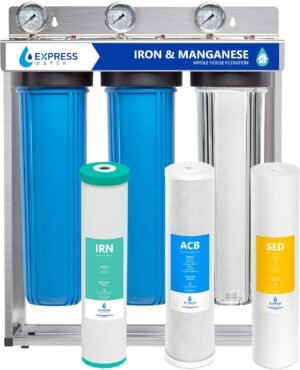 Whole House Water Filter System| IRON & MANGANESE | 3 Stage Water Purifier Whole Home, Top-Tier Iron & Mang. Filter Targets Stains/Color on Glass-Ware, Fixtures, Laundry, Signf. Reduces Lead & Arsenic