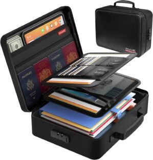 Fireproof Document Bag with Lock, Fireproof Waterproof File Organizer Bag 5 Layers Protection Fireproof Bag Storage for Laptop Certificates Documents Passport 15 x 11 x 4.7 inches (Black)