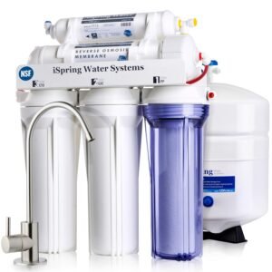iSpring RCC7, NSF Certified, High Capacity Under Sink 5-Stage Reverse Osmosis Water Filter, RO Drinking System, 75 GPD, Brushed Nickel Faucet