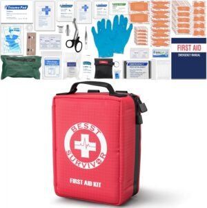 Upgrade First Aid Kit -Premium Labelled Compartments Molle System Trauma Kits -Emergency Medical Kits for Car, Home, Hiking, Camping and Outdoor Emergencies -221 Pieces Set