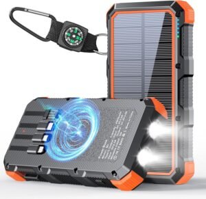 Solar Charger Power Bank 49800mAh Wireless Charger QC 3.0 Fast Charging Power Bank 8 Outputs 4 Inputs Solar Portable Charger Compatible with All Mobile Devices,SOS/Strobe/Strong Flashlights (Orange)