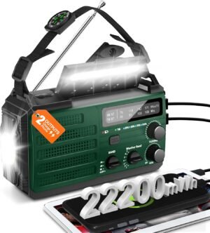 Emergency Radio, 22200mWh Hand Crank Radio, AM FM NOAA Weather Alert Radio, Solar Radio, 3-Mode Flashlight, Reading Lamp, SOS Alarm, Phone Charger for Winter Storm and Emergency